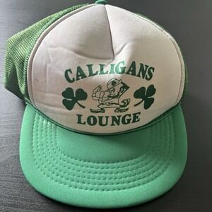 Vtg Calligans Lounge Fighting Irish SnapBack Trucker Hat Green White OSFM